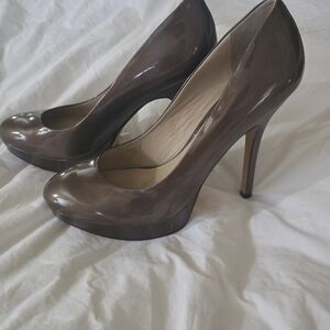 Joan & David Glossy Patent Taupe Heels